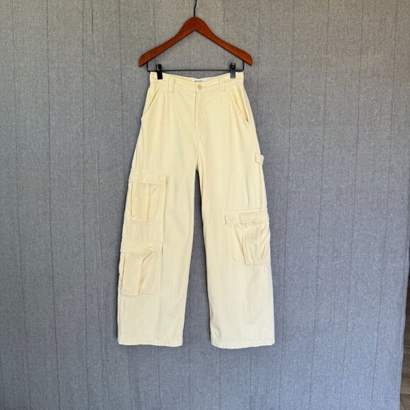 Reformation 100% Organic Cotton Button Cream Landy Wide Leg Cargo Jeans Size 26 - Picture 3 of 14